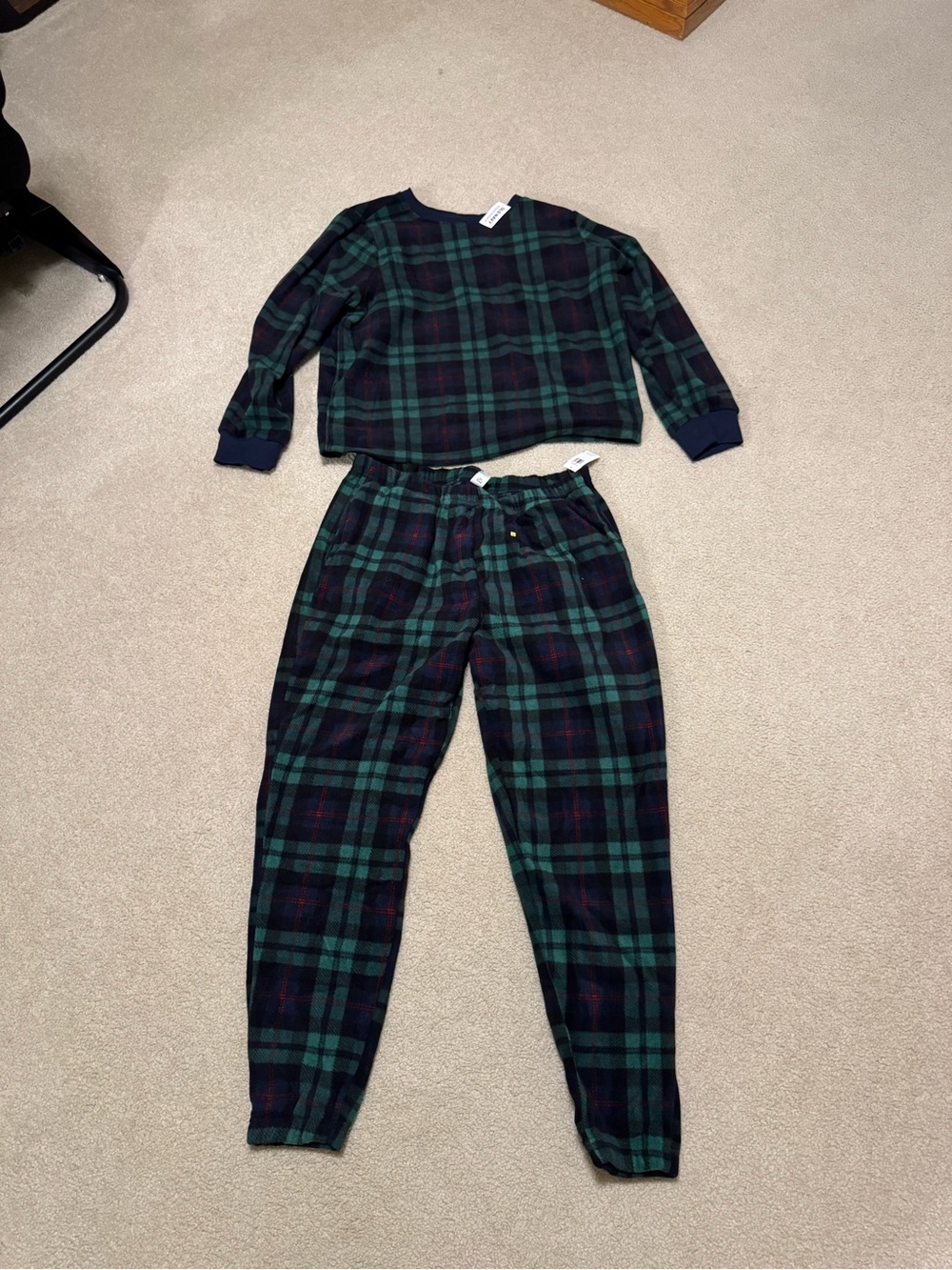 Womens Plaid Pajama Set - Green Navy Tartan